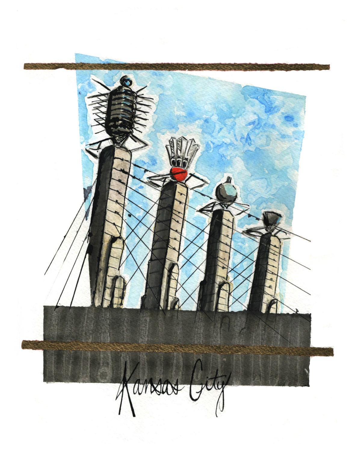 Bartle hall Kansas City Watercolor Art Print/ Shuttlecock Art/ Kansas City Artwork/ KC Artwork/ Home Decor