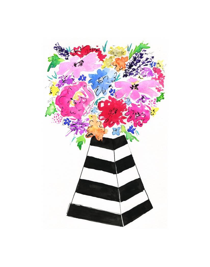 Spring Vase stripes flowers bloom watercolor