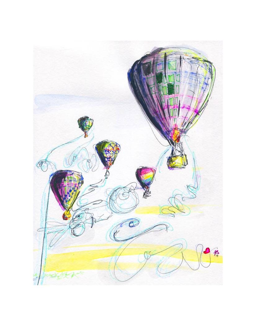Hot Air Balloon Watercolor Art Print 11x14"/ Balloon Art/ Sky Art/ Home decor/ Watercolor Artwork