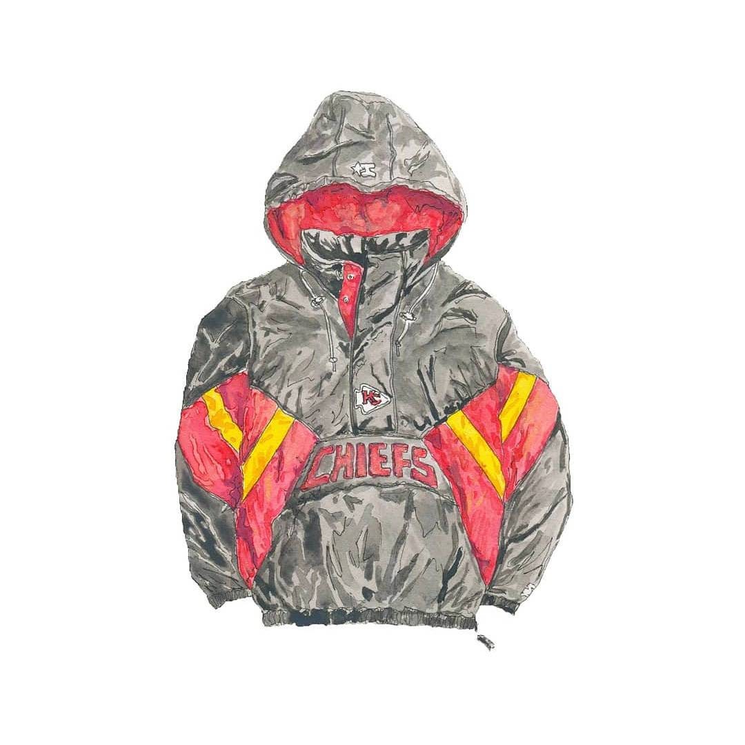 KC Starter Jacket Watercolor Print- Chiefs- Kansas City Chiefs- KC Football- KC Gift- Kansas City Decor- Kansas City Art