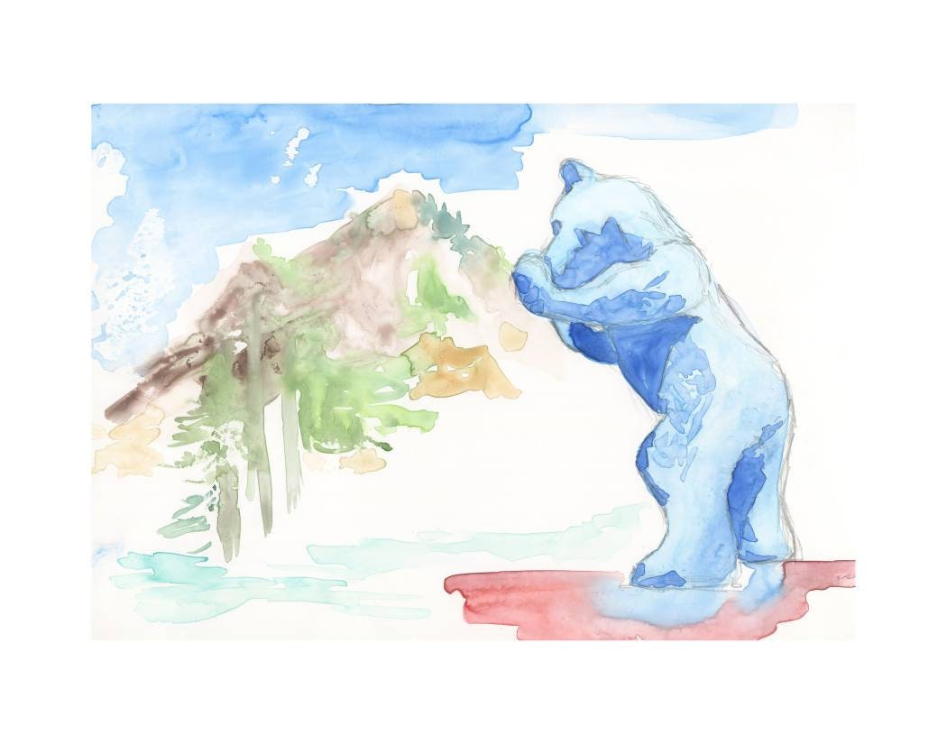 Blue Bear- Colorado Mountain Watercolor Art 11x14" Print/ Peek a Boo/ Blue Bear Art/ Colorado Art/ Mountain Art/ CO Art