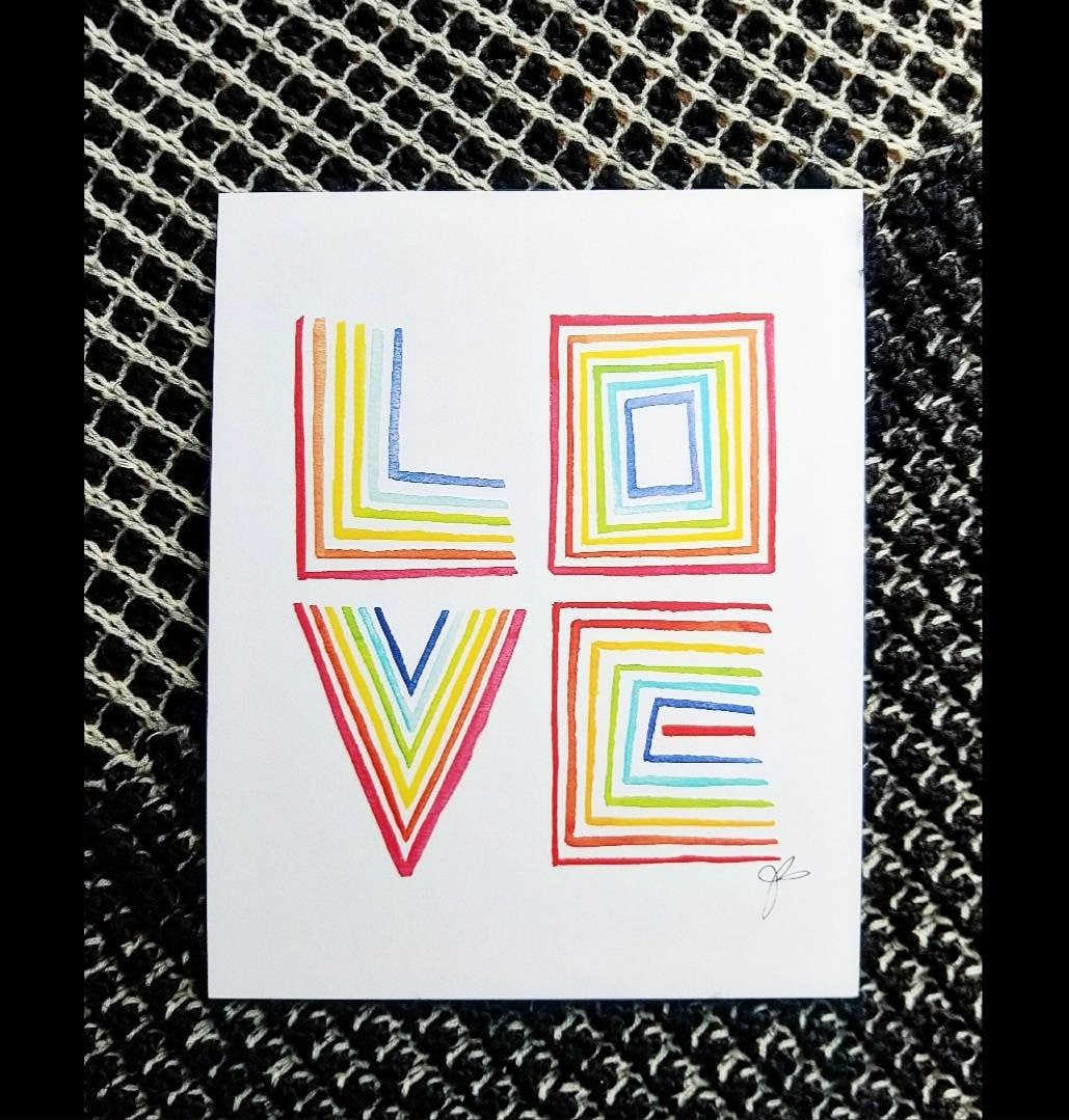 Rainbow Love Watercolor Art Print/ Love is Love/ Rainbow Art/ Love Art/ Watercolor Artwork