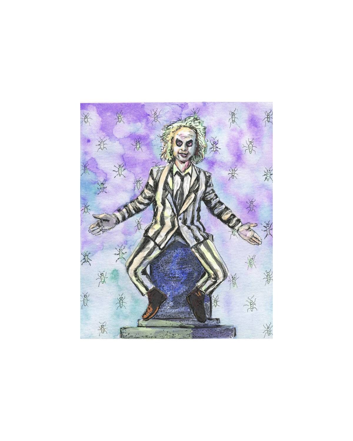 Beetlejuice Tim Burton Michael Keaton Watercolor Art Print/ Beetlejuice Art/ Tim Burton Art/ Home Decor