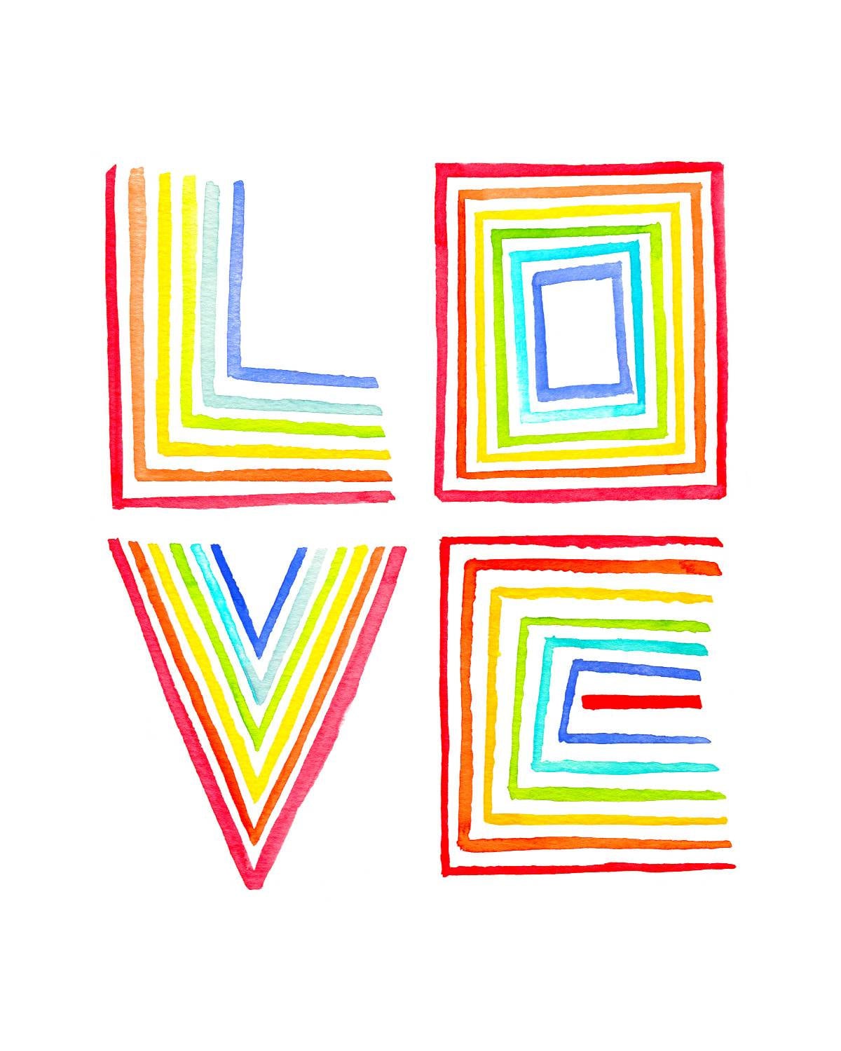 Rainbow Love Watercolor Art Print/ Love is Love/ Rainbow Art/ Love Art/ Watercolor Artwork