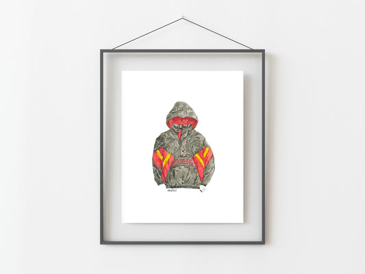 KC Starter Jacket Watercolor Print- Chiefs- Kansas City Chiefs- KC Football- KC Gift- Kansas City Decor- Kansas City Art