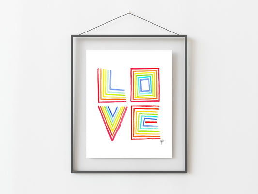 Rainbow Love Watercolor Art Print/ Love is Love/ Rainbow Art/ Love Art/ Watercolor Artwork