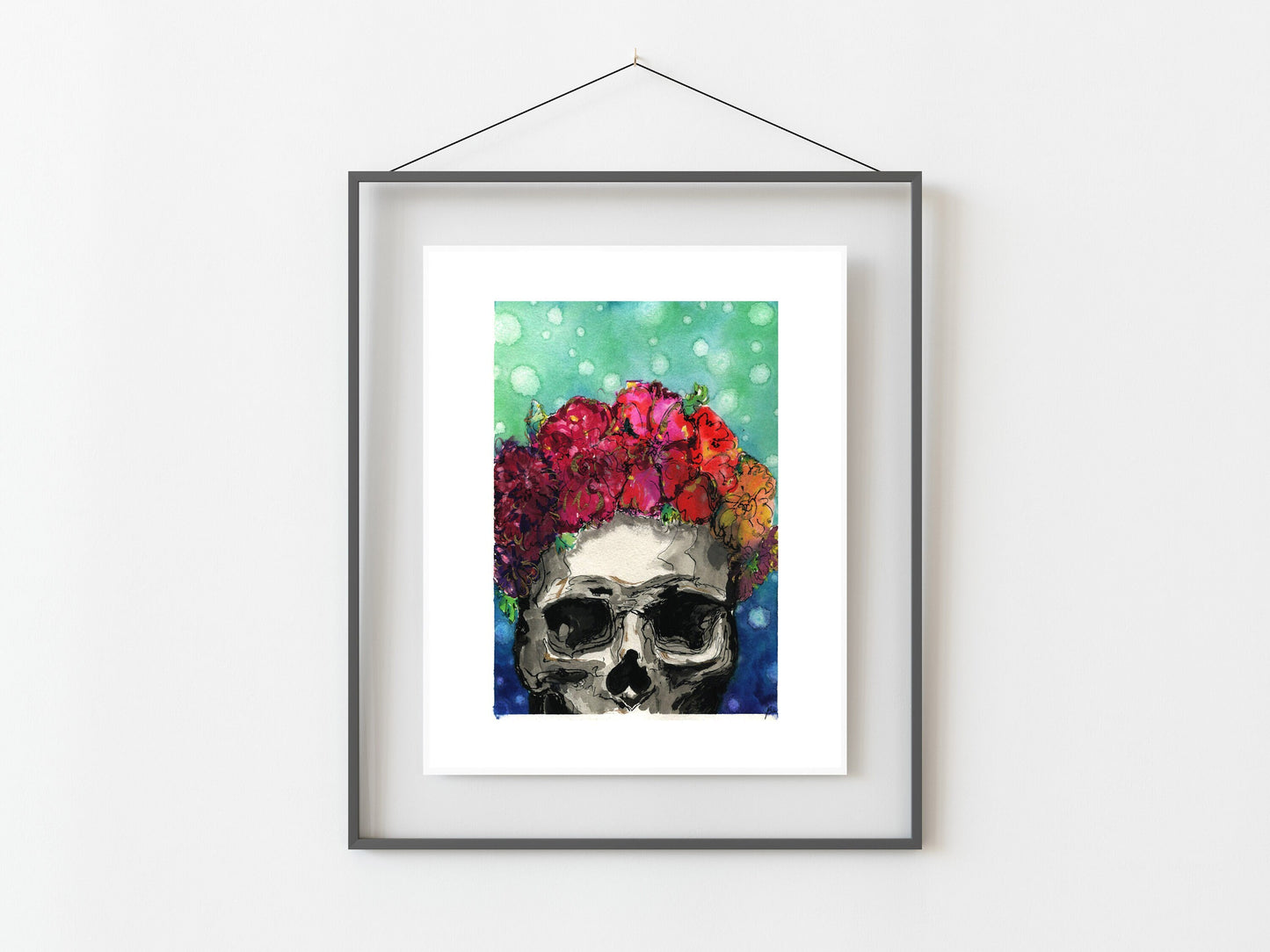 Day of the Dead Watercolor Art Print/ Flower Crown/ Skull/ Day of the Dead Art/ Die De Los Muertos Art/ Home Decor