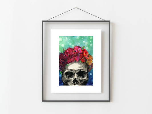 Day of the Dead Watercolor Art Print/ Flower Crown/ Skull/ Day of the Dead Art/ Die De Los Muertos Art/ Home Decor