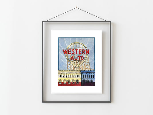 Western Auto (Large) Kansas City Landmark Watercolor Artwork  11x14" Print/ Kansas City Art/ Home Decor/  Kansas City Landmark
