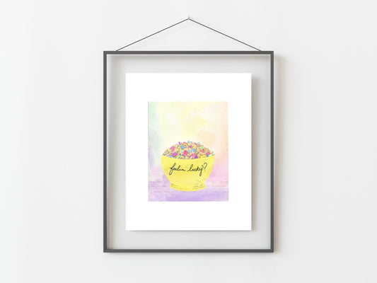 Feelin' Lucky/ Lucky Charms Cereal Watercolor Art Print/ Kitchen Decor/ Kitchen Art/ Rainbow/ Cereal Lover