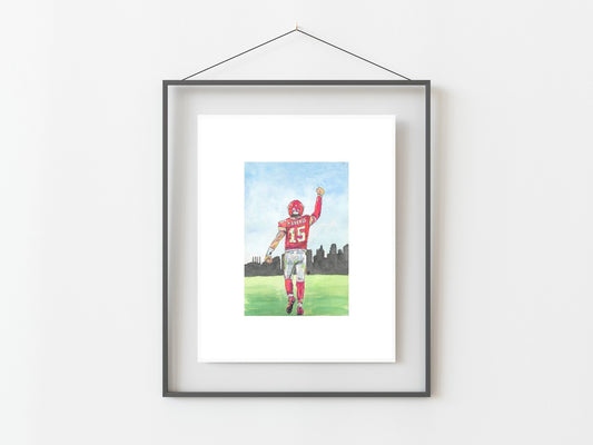 Patrick Mahomes Chiefs Football Watercolor and Ink Print/ Kansas City Football/ Kansas City Chiefs Art/ Kansas City Decor