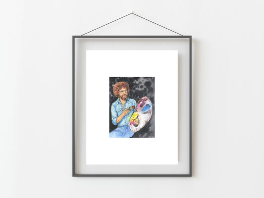 Bob Ross Joy of Painting Artist Watercolor Print/ Joy of Painting/ Happy Trees/ Home Decor/ Watercolor Art/PBS