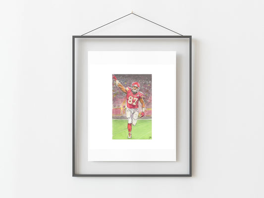 Travis Kelce Chiefs Kansas City Art Print/ Kansas City Chiefs/ Watercolor and Ink Artwork/ Football Art/ Home Decor