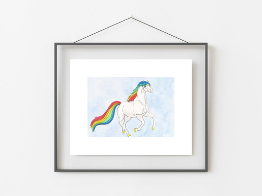 Starlite Rainbow Brite Horse Watercolor Art Print/ 80s Baby/ Watercolor Artwork/ Rainbow/ Rainbow Decor