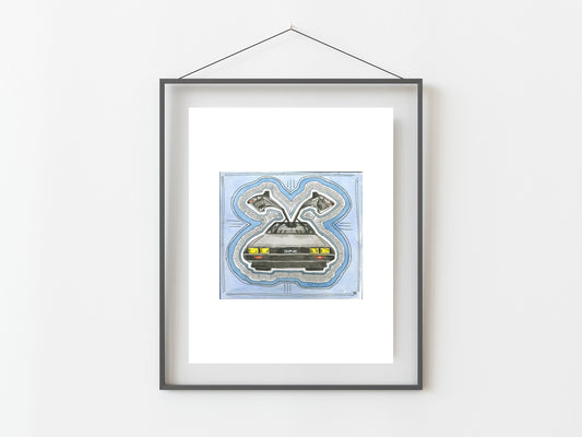DeLorean- Back to the Future Watercolor Art Print/ Time Machine/ 80s/ Movie/ Pop Culture Art/ Home Decor