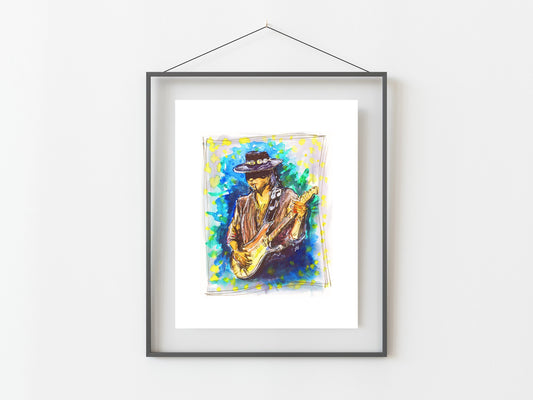 SRV Stevie Ray Vaughan Watercolor Art Print/ Blues/ Musician/ Guitarist/ Portrait/ Home Decor/ Double Trouble