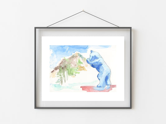 Blue Bear- Colorado Mountain Watercolor Art 11x14" Print/ Peek a Boo/ Blue Bear Art/ Colorado Art/ Mountain Art/ CO Art