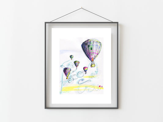Hot Air Balloon Watercolor Art Print 11x14"/ Balloon Art/ Sky Art/ Home decor/ Watercolor Artwork