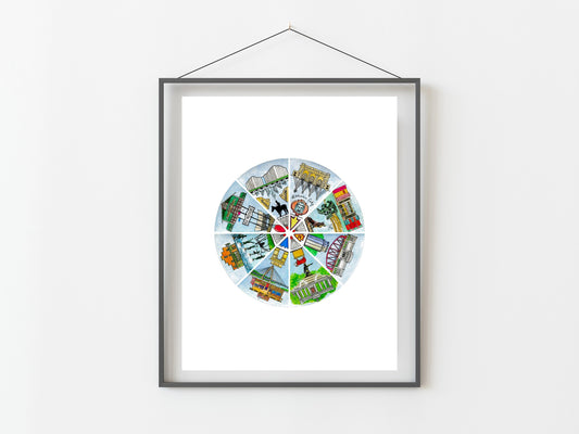 Kansas City Landmark Watercolor Art Print/ 11x14"/ Plaza Lights/ Fountains/ Bridges/ KC Art/ KC Artwork/ KC Watercolor/ Home Decor