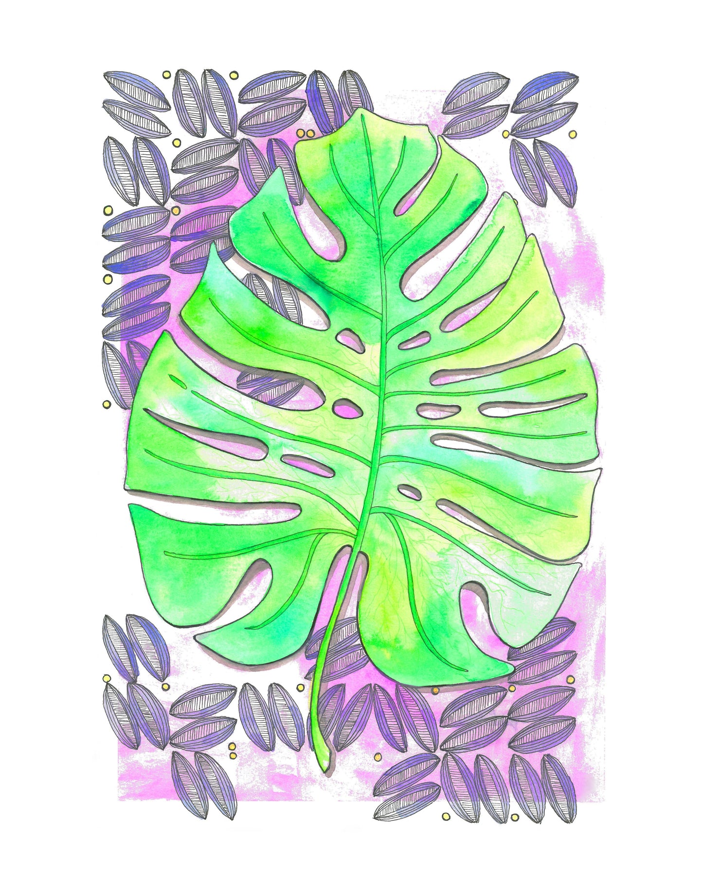 Monstera 11x14" Watercolor Print- Tropical Plant Art