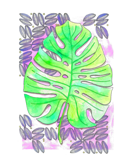 Monstera 11x14" Watercolor Print- Tropical Plant Art